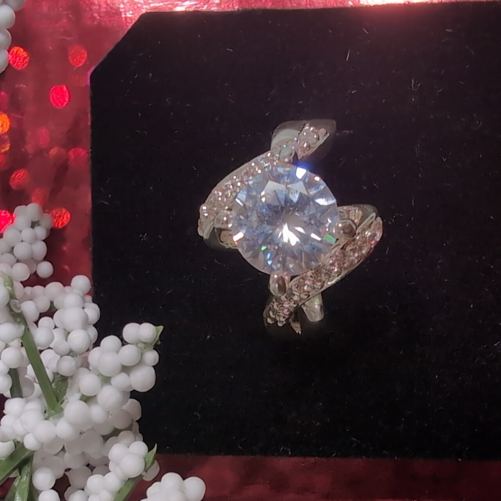 CHARTER CLUB Elegant Silver Plated Cubic Zirconia Bypass Ring Size 8 NEW!